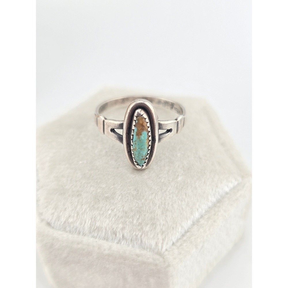 Vintage Navajo Bell Turquoise Sterling Silver Ring - Size 5.5